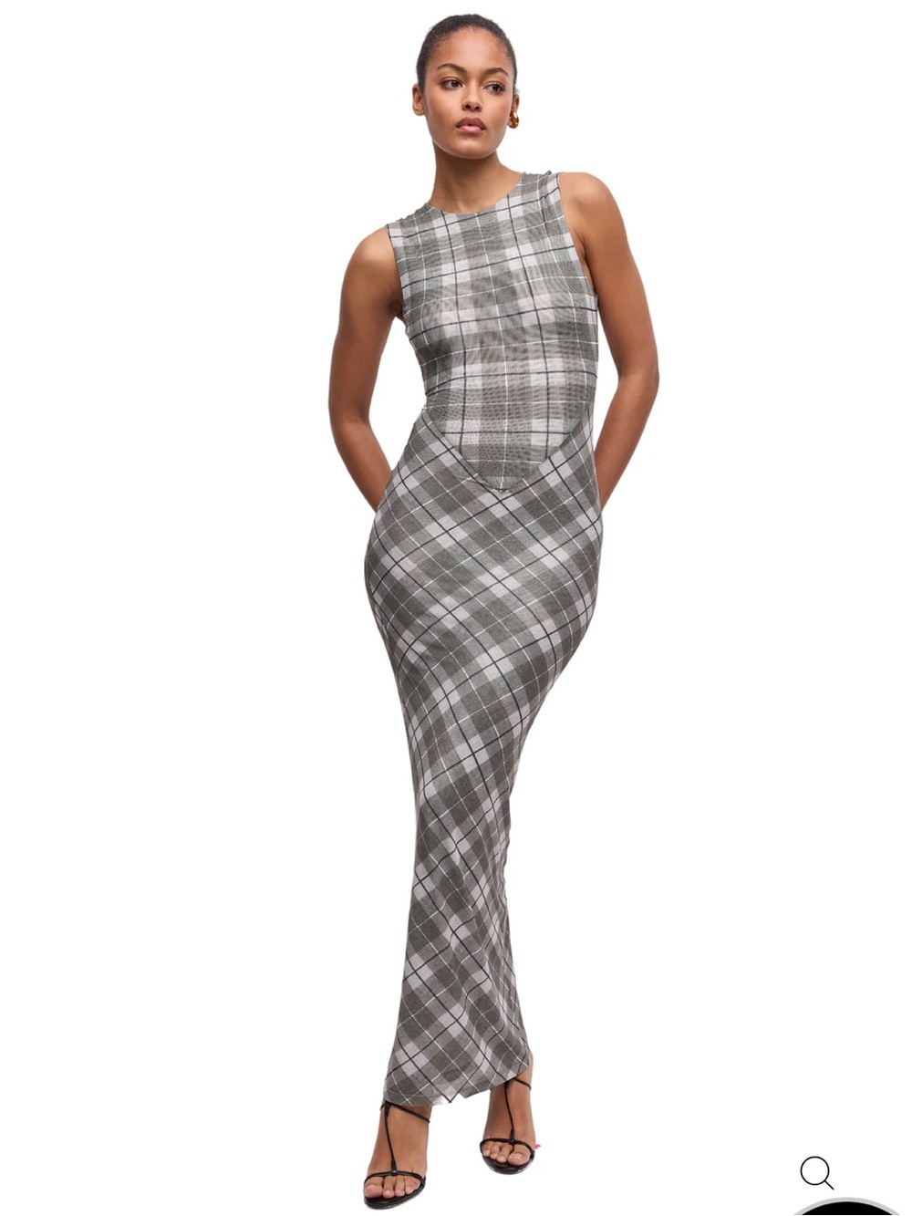 Ronny Kobo Collection Krisa Gray Plaid Sleeveless Maxi Dress NWT